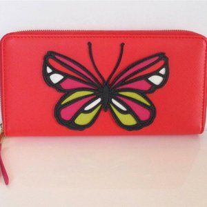 Saffiano Leather Zip Around Butterfly Wallet